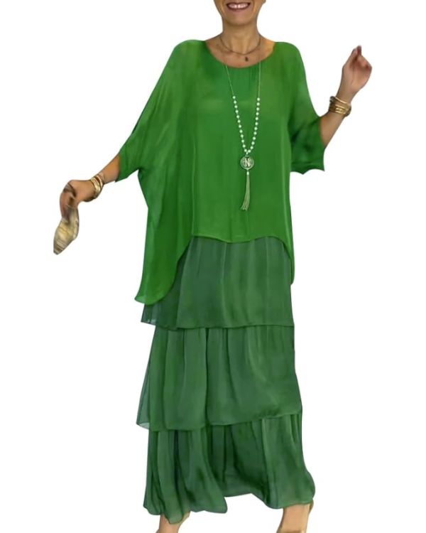 Kvinnors Flera Lager Chiffonklänning Flödande Design 3