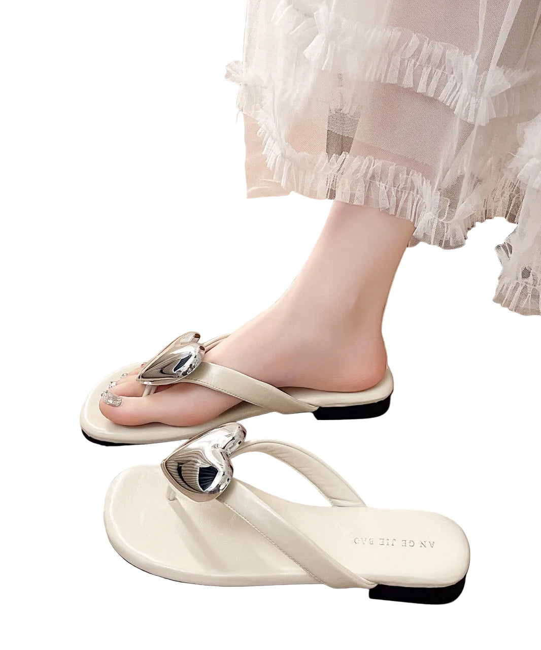 Kvinnors Flip Flops med Paljetter och Hjärtdesign 0