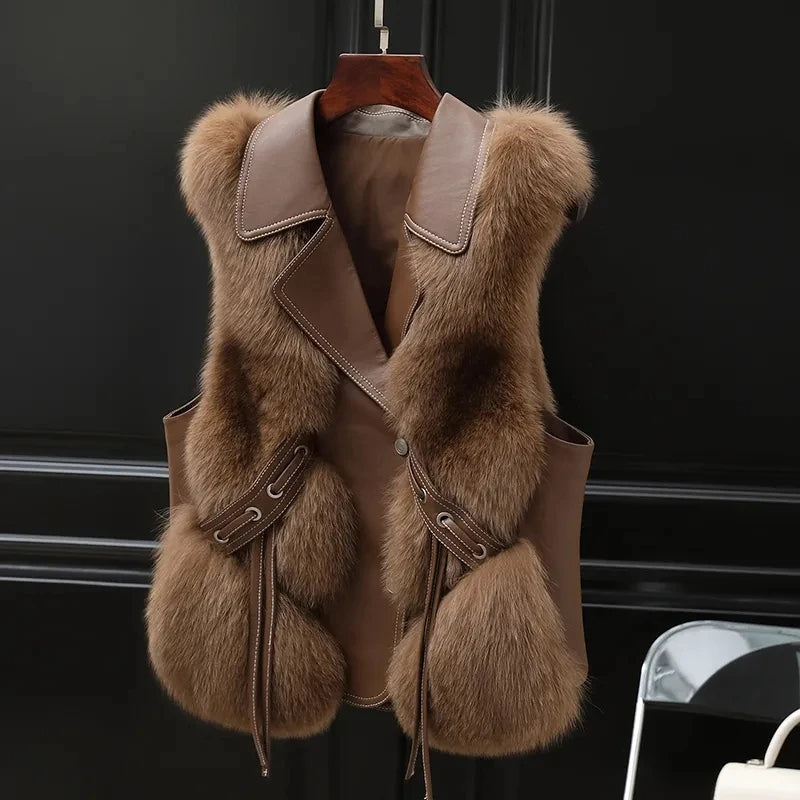Kvinnors Gilet Med Pälskant Och Knytdetaljer 3
