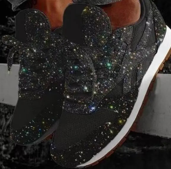 Kvinnors Glittrande Sneakers i Mesh för Avslappnad och Festlig Stil 0
