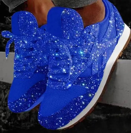 Kvinnors Glittrande Sneakers i Mesh för Avslappnad och Festlig Stil 1