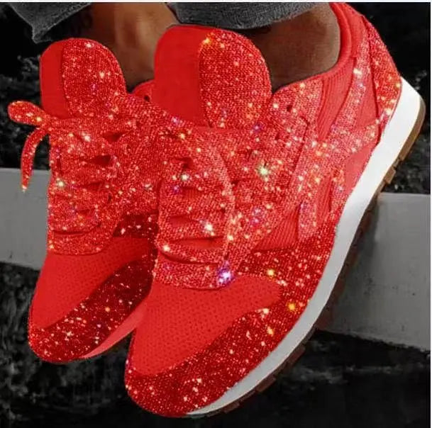 Kvinnors Glittrande Sneakers i Mesh för Avslappnad och Festlig Stil 3