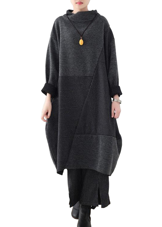 Kvinnors Grå Randig Tröja med Vida Ben Byxor 0