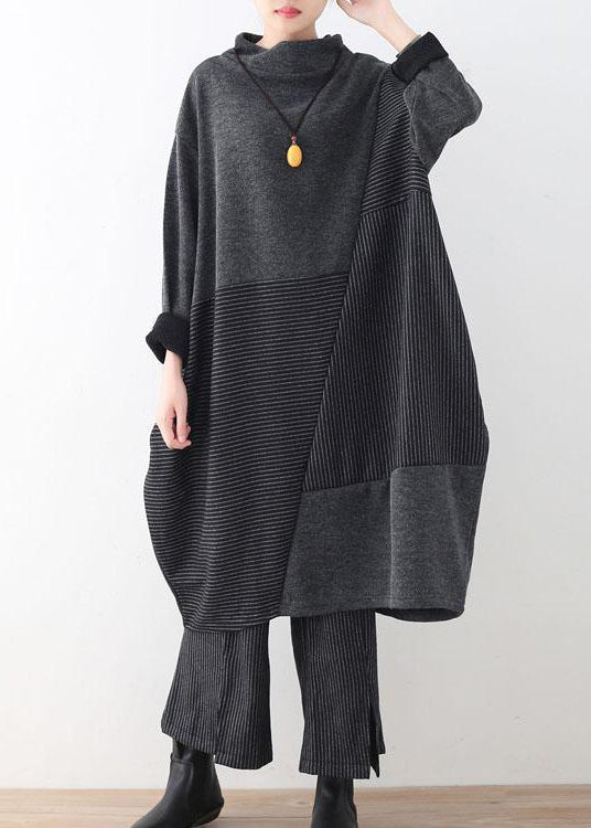 Kvinnors Grå Randig Tröja med Vida Ben Byxor 1