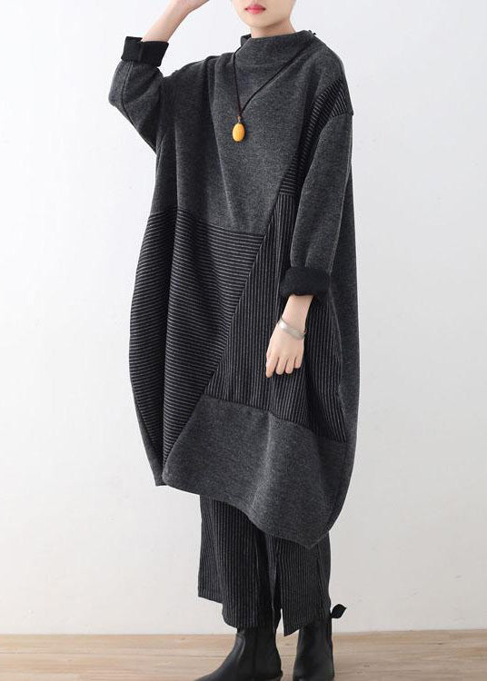 Kvinnors Grå Randig Tröja med Vida Ben Byxor 2