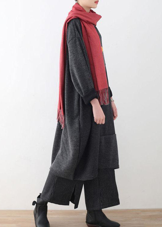 Kvinnors Grå Randig Tröja med Vida Ben Byxor 3