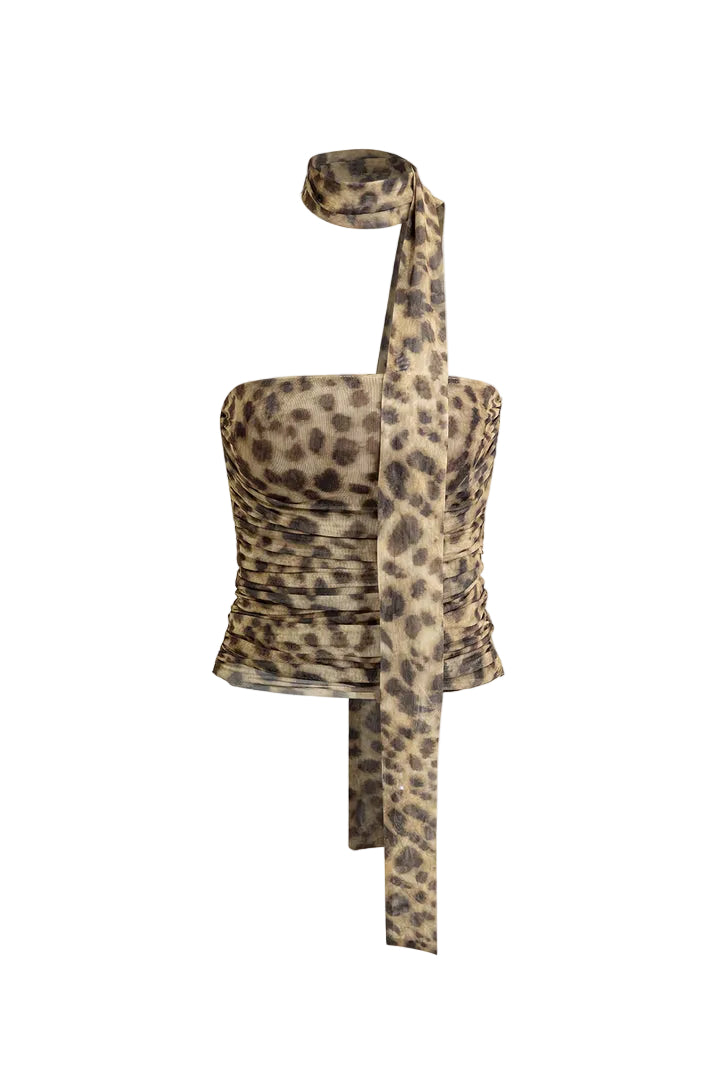 Kvinnors Haltertop i Mesh med Leopardtryck 0