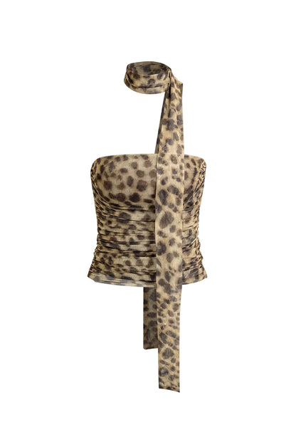 Kvinnors Haltertop i Mesh med Leopardtryck 0