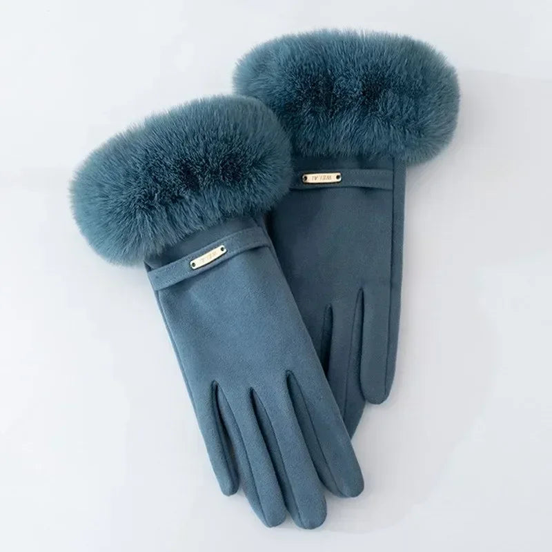 Kvinnors Handskar med Pälsmanschett och Metallisk Accent 1