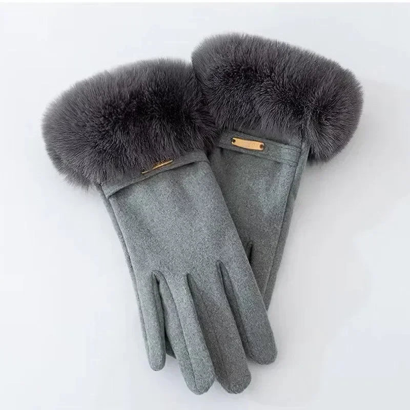 Kvinnors Handskar med Pälsmanschett och Metallisk Accent 5