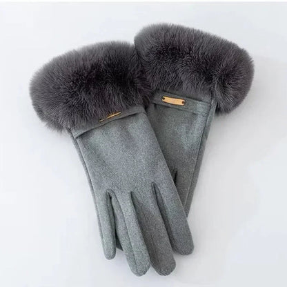 Kvinnors Handskar med Pälsmanschett och Metallisk Accent 5