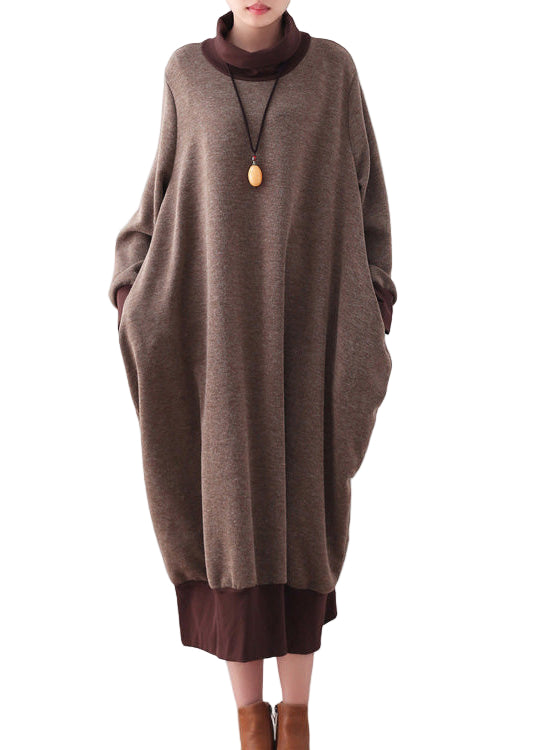 Kvinnors Hög Hals Tröja Klänning Löst Sittande med Patchworkdetaljer 0