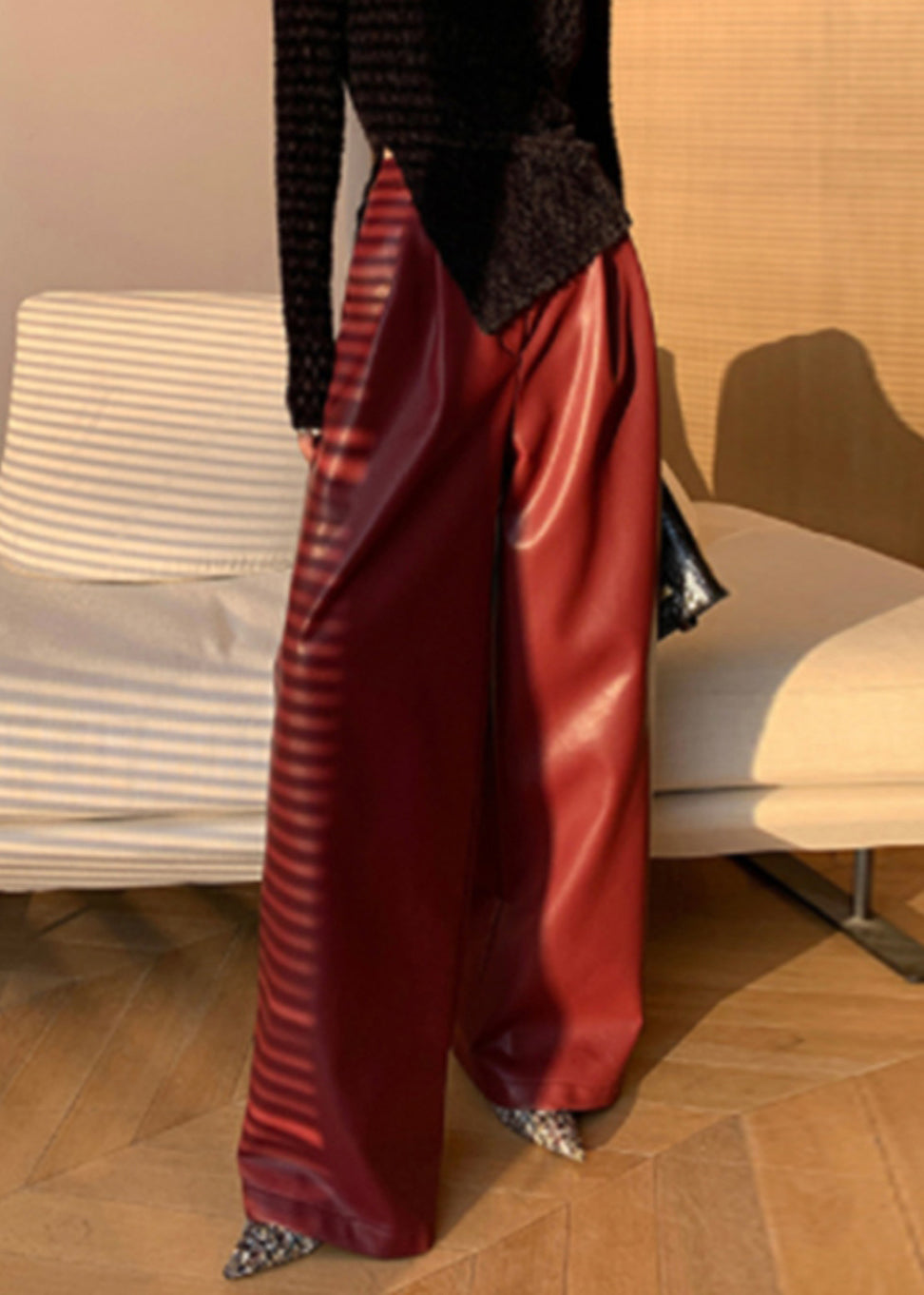 Kvinnors Hög Midja Konstläderbyxor Stil med Fickor 2