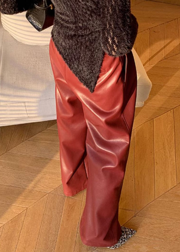 Kvinnors Hög Midja Konstläderbyxor Stil med Fickor 4