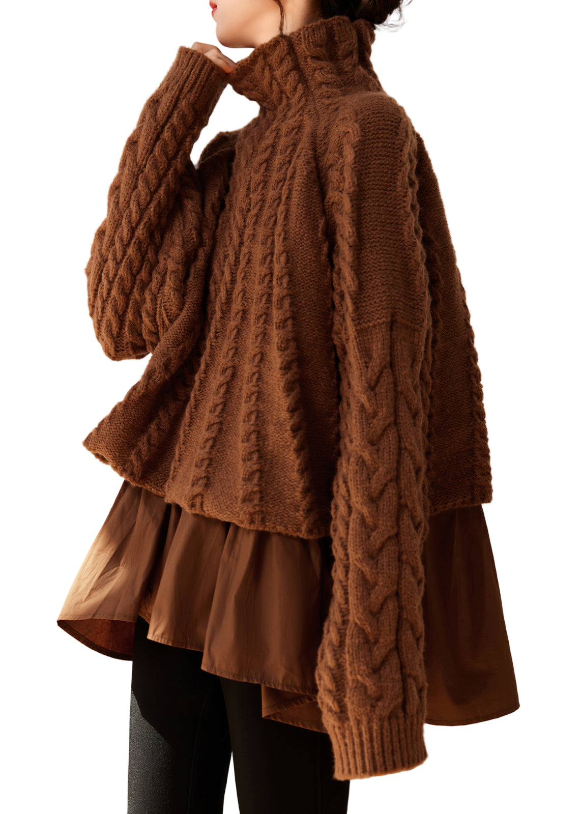 Kvinnors Hög Nacke Tvådelad Stickad Tröja 0