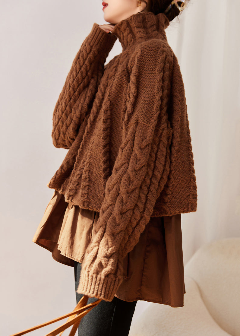 Kvinnors Hög Nacke Tvådelad Stickad Tröja 2