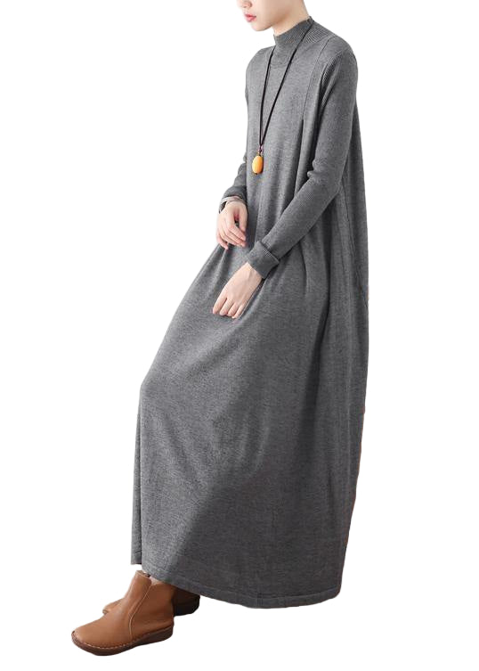 Kvinnors Höghalsad Tunikaklänning med Batwing Ärmar 0