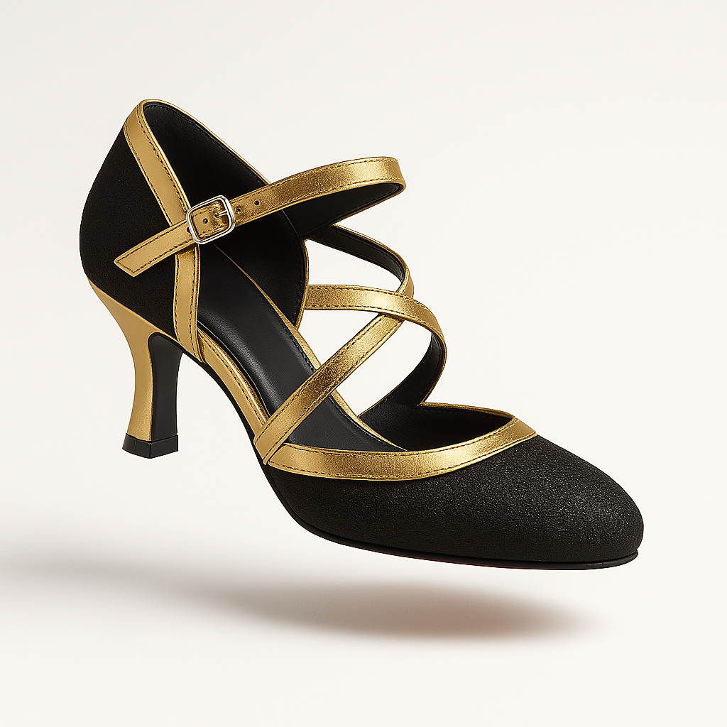 Kvinnors Högklackade Skor Dubbel Rem Glänsande Yta 1