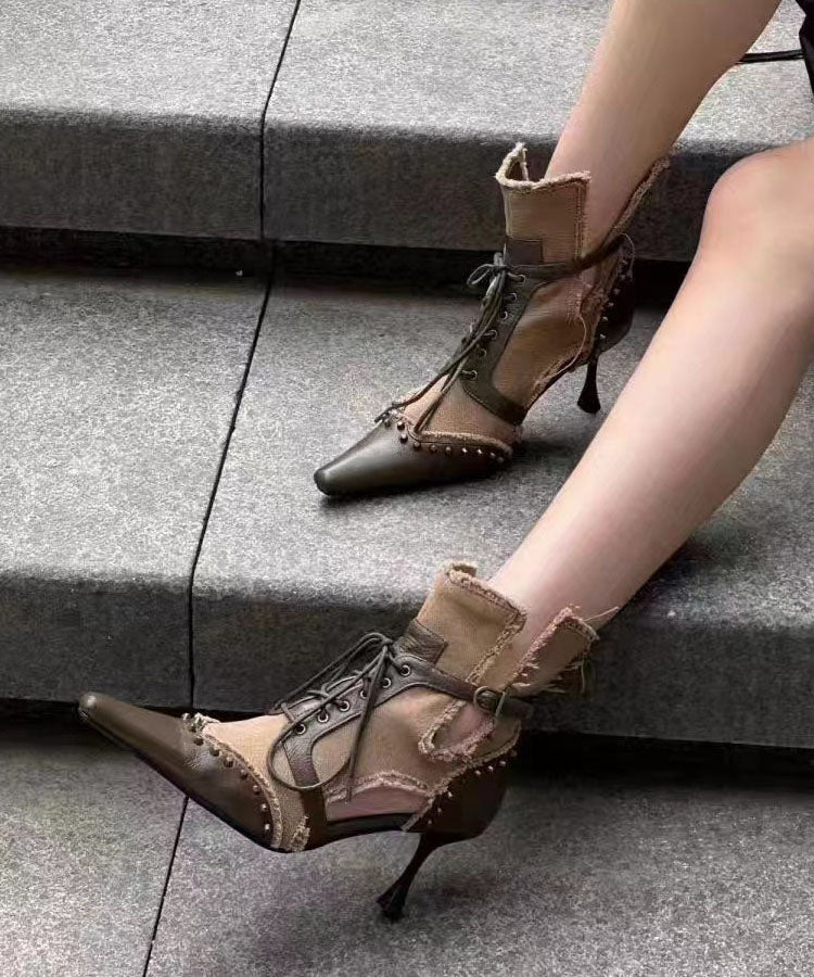 Kvinnors Högklackade Stövlar med Snörning 0