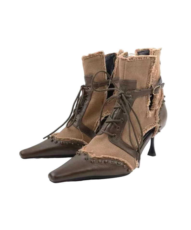 Kvinnors Högklackade Stövlar med Snörning 4