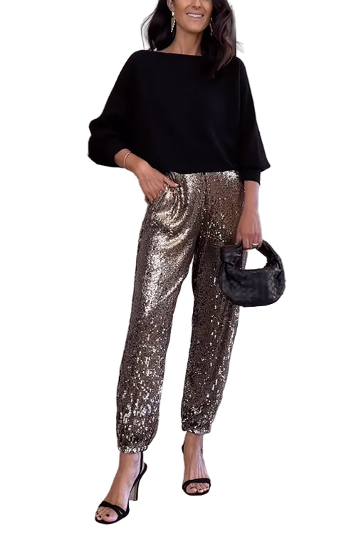 Kvinnors Högmidjade Glittrande Joggers 0