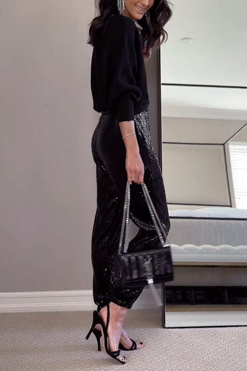 Kvinnors Högmidjade Glittrande Joggers 5