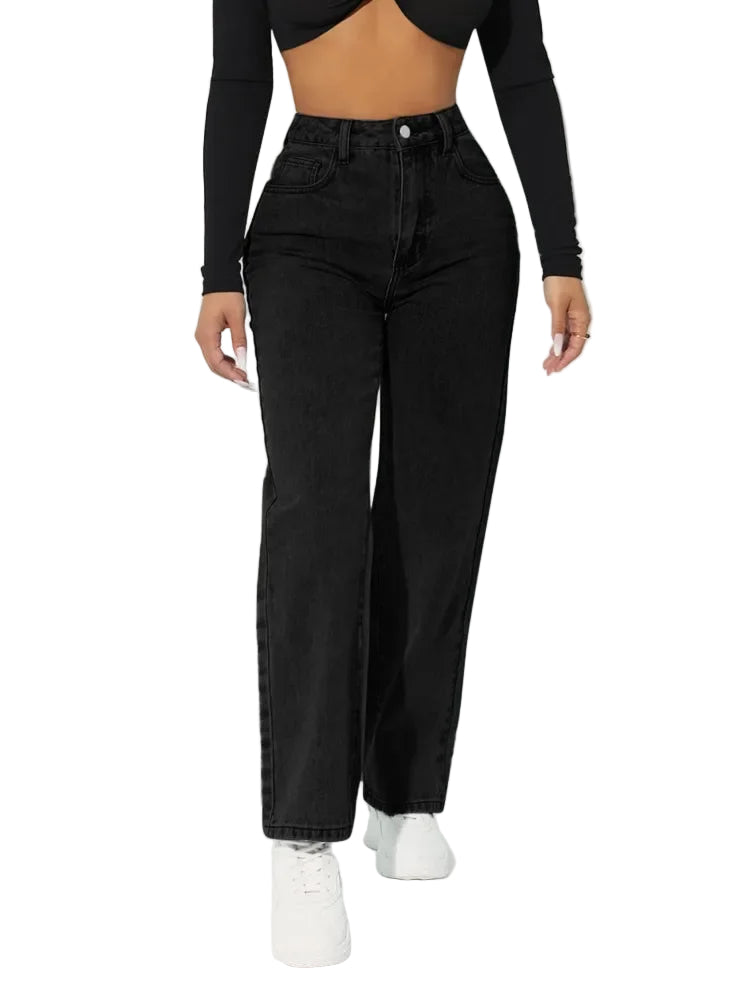 Kvinnors Högmidjade Raka Ben Jeans 0