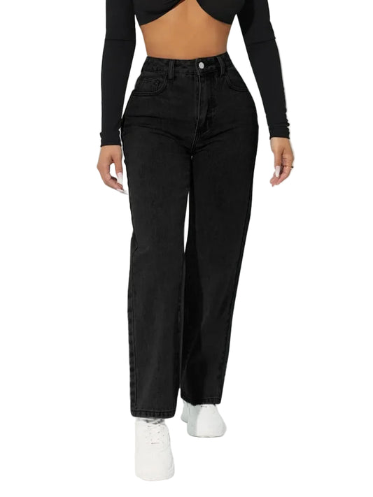 Kvinnors Högmidjade Raka Ben Jeans 0