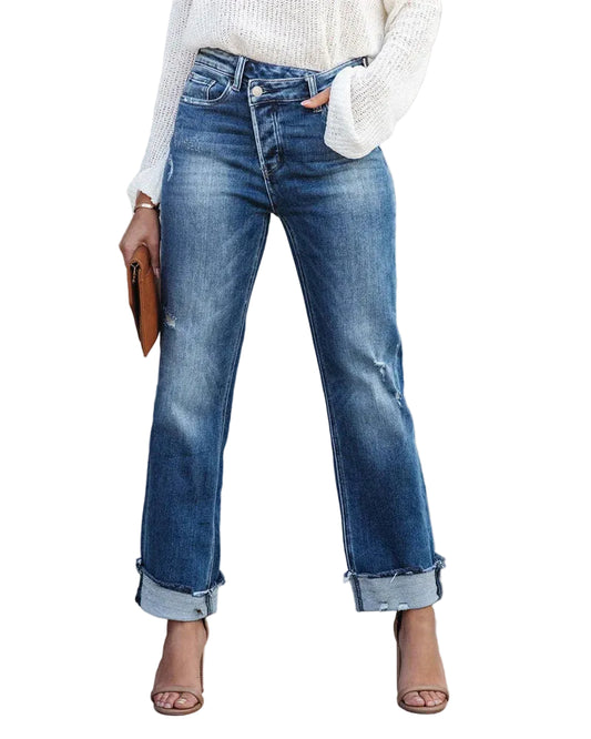 Kvinnors Högmidjade Raka Jeans 0