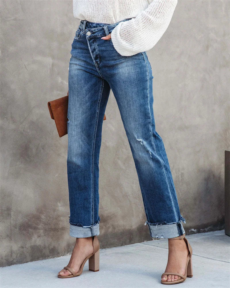 Kvinnors Högmidjade Raka Jeans 1