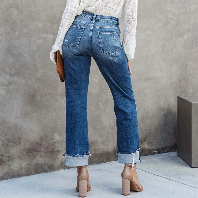 Kvinnors Högmidjade Raka Jeans 2