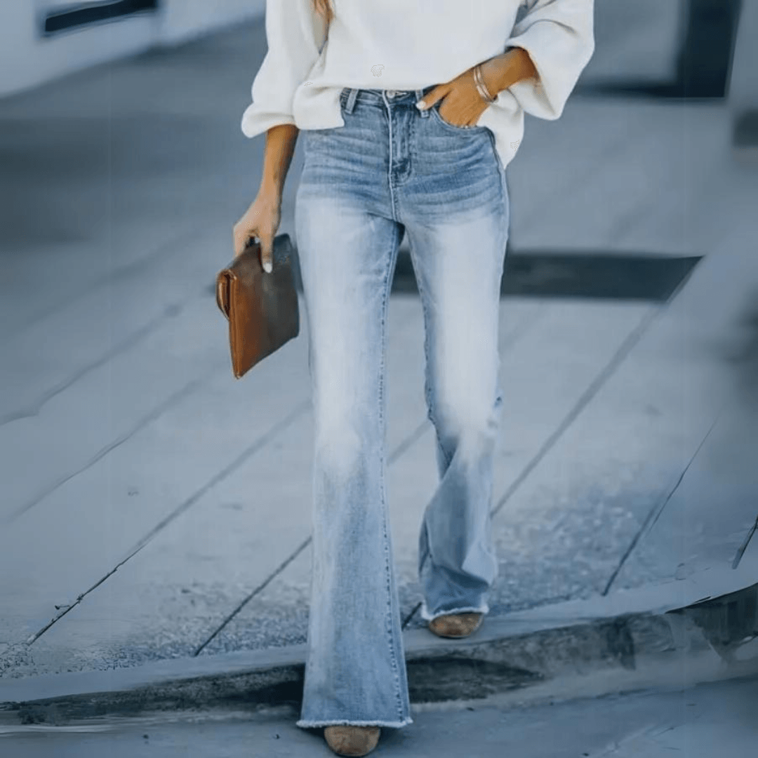 Kvinnors Högmidjade Raka Jeans 4