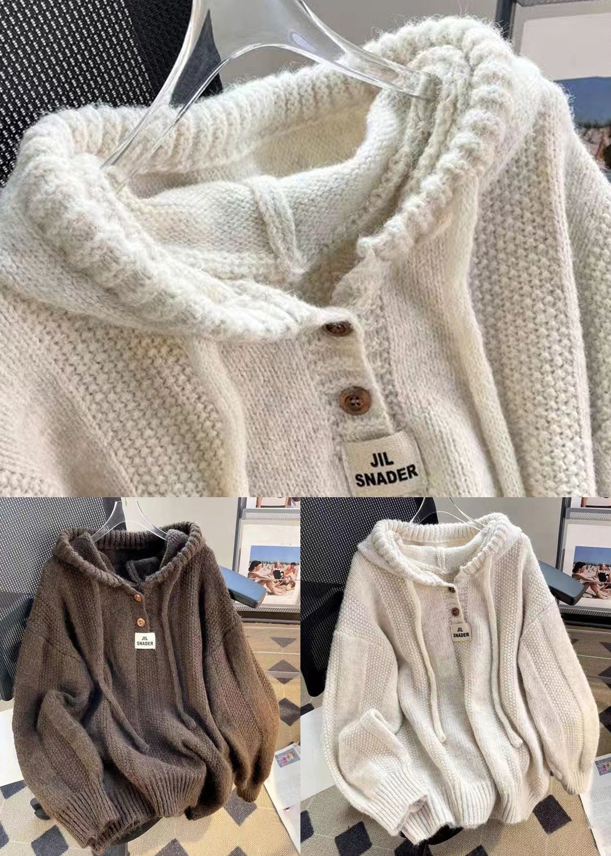 Kvinnors Hooded Patchwork Tröja 4