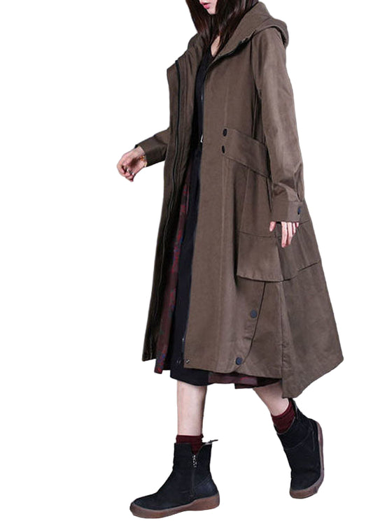 Kvinnors Hoodie Trenchcoat med Dragkedja 0