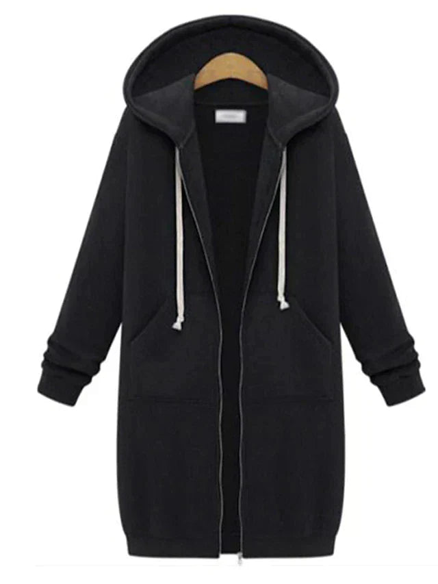 Kvinnors Hoodie med Dragkedja Knälång 0