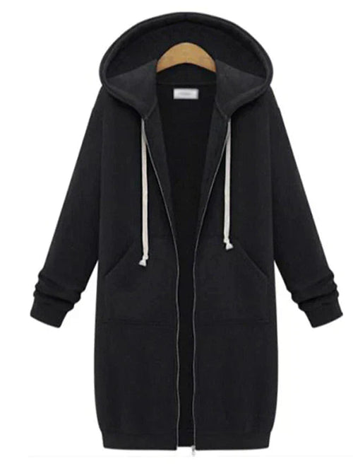 Kvinnors Hoodie med Dragkedja Knälång 0
