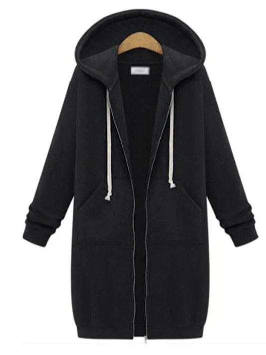 Kvinnors Hoodie med Dragkedja Knälång 0