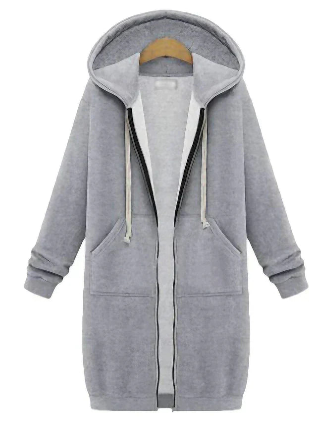 Kvinnors Hoodie med Dragkedja Knälång 3