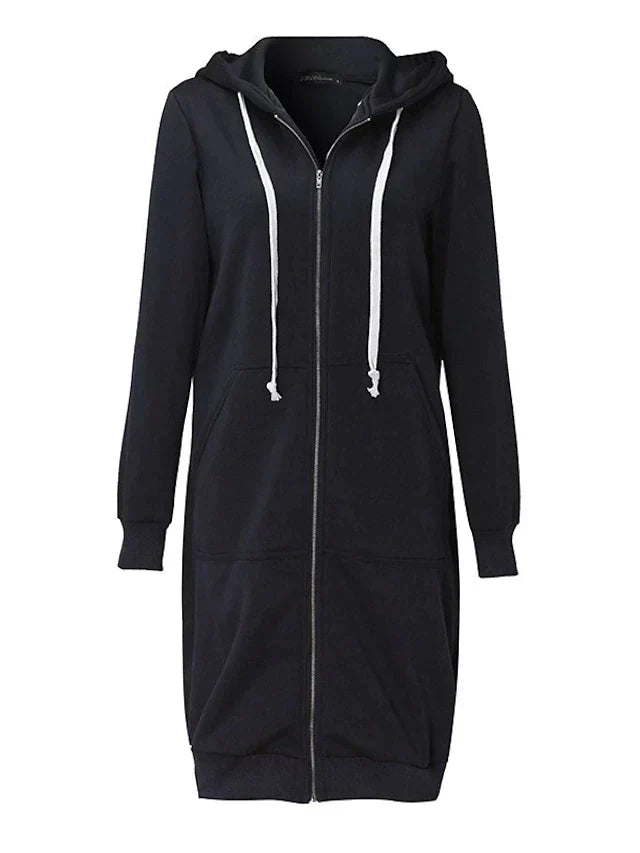 Kvinnors Hoodie med Dragkedja Knälång 5