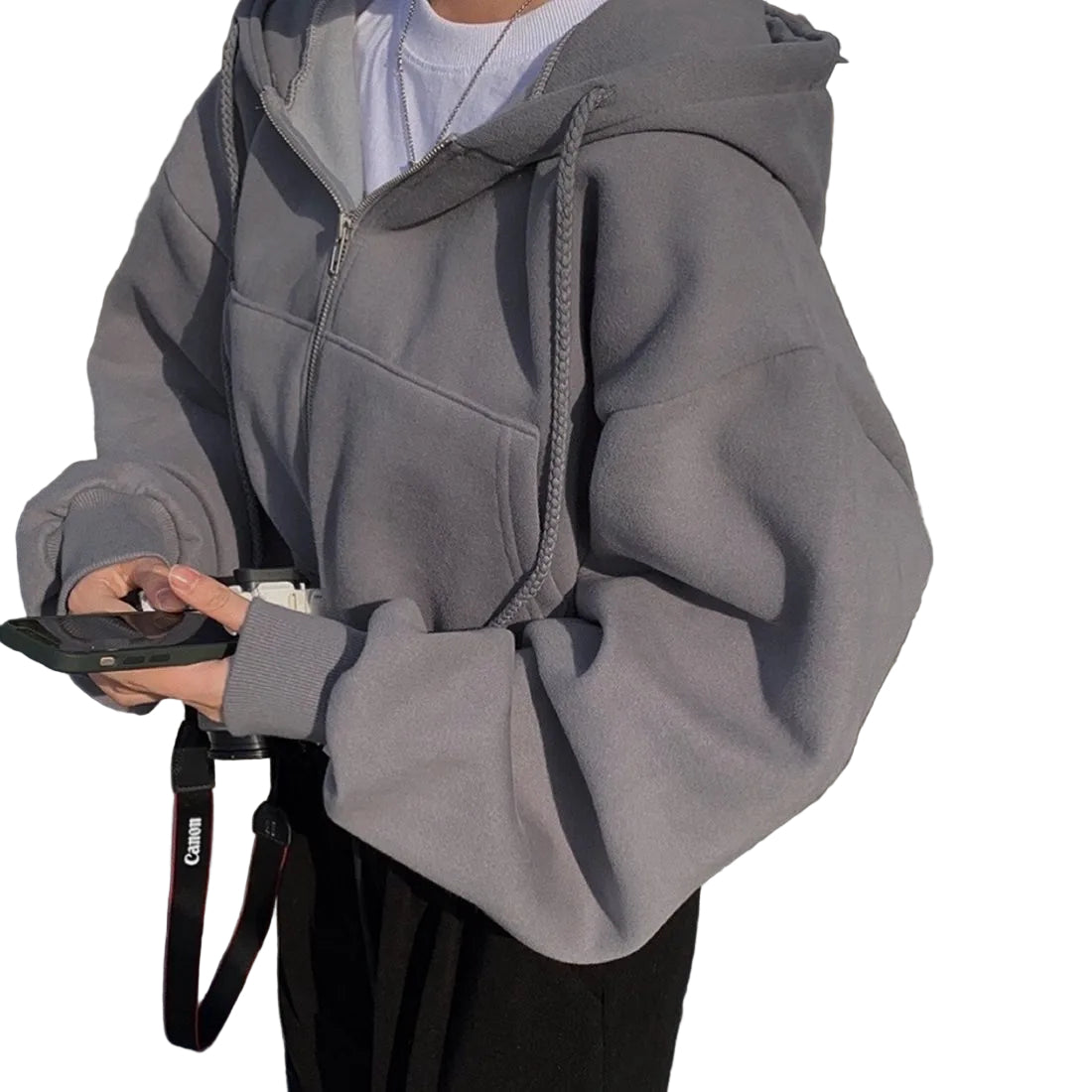 Kvinnors Hoodie med Dragkedja och Sluttande Axlar Trendig Stil 1