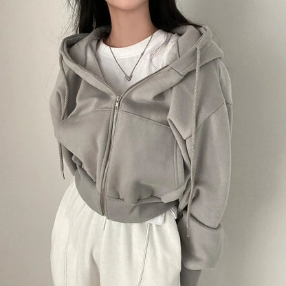 Kvinnors Hoodie med Dragkedja och Sluttande Axlar Trendig Stil 4