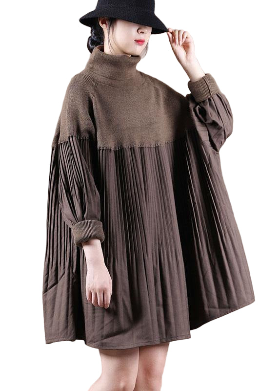 Kvinnors Höstklänning med Hög Krage och Patchwork 0