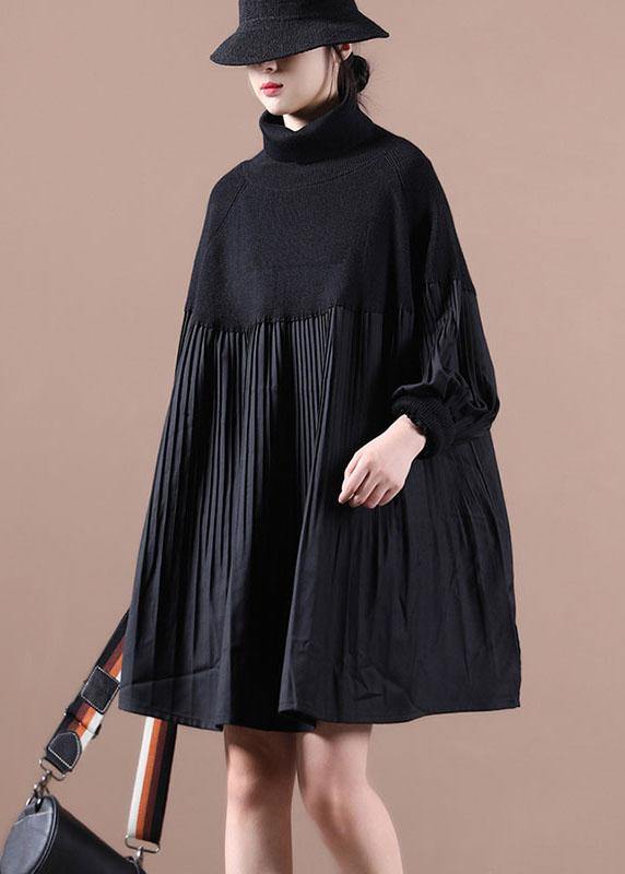 Kvinnors Höstklänning med Hög Krage och Patchwork 1