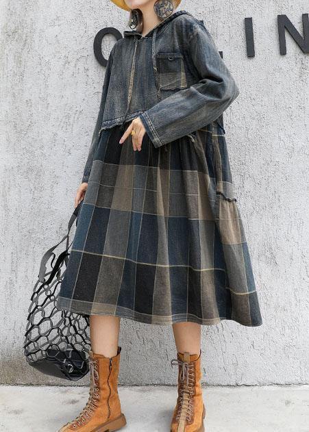 Kvinnors Höstklänning med Huva och Lappteknik 2