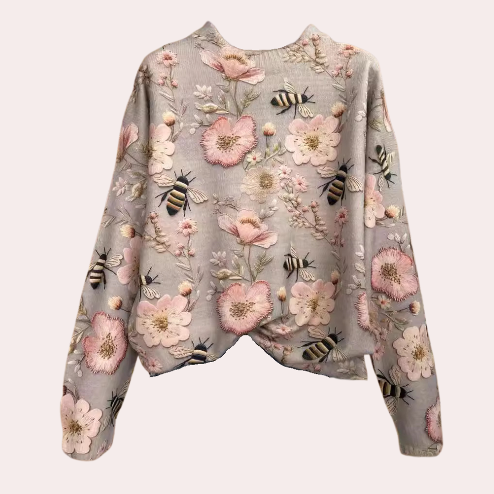Kvinnors Hösttröja Blommönster Rymlig 2