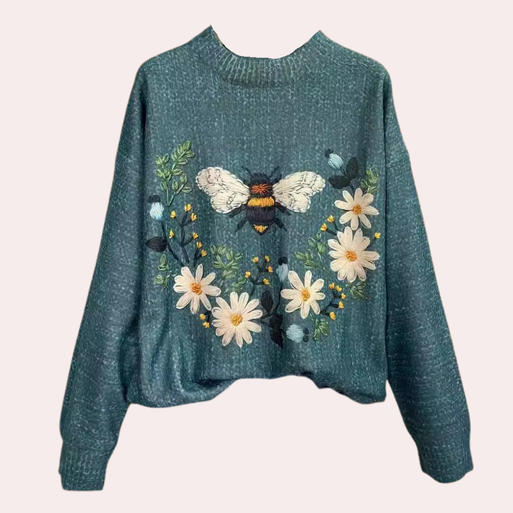 Kvinnors Hösttröja Blommönster Rymlig 3