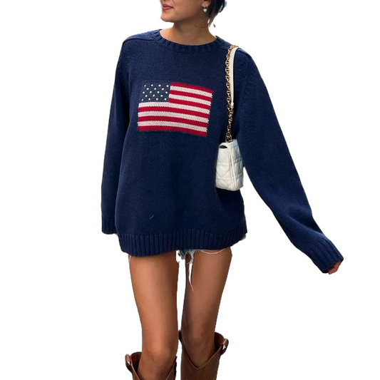 Kvinnors Hösttröja med Amerikansk Flagga 3