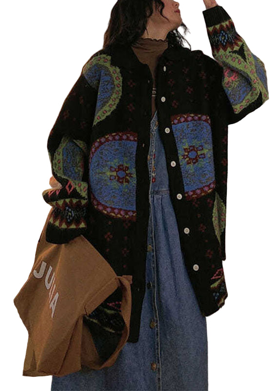 Kvinnors Hösttröja med Retro Knapptryck 1