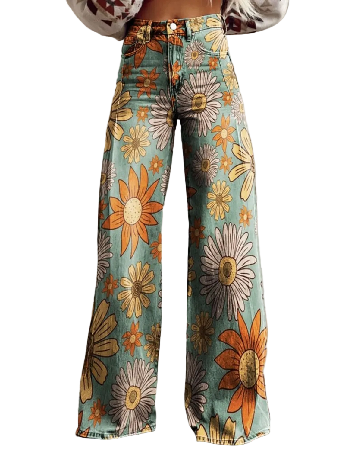 Kvinnors Jeans med Vida Ben och Blommönster 0