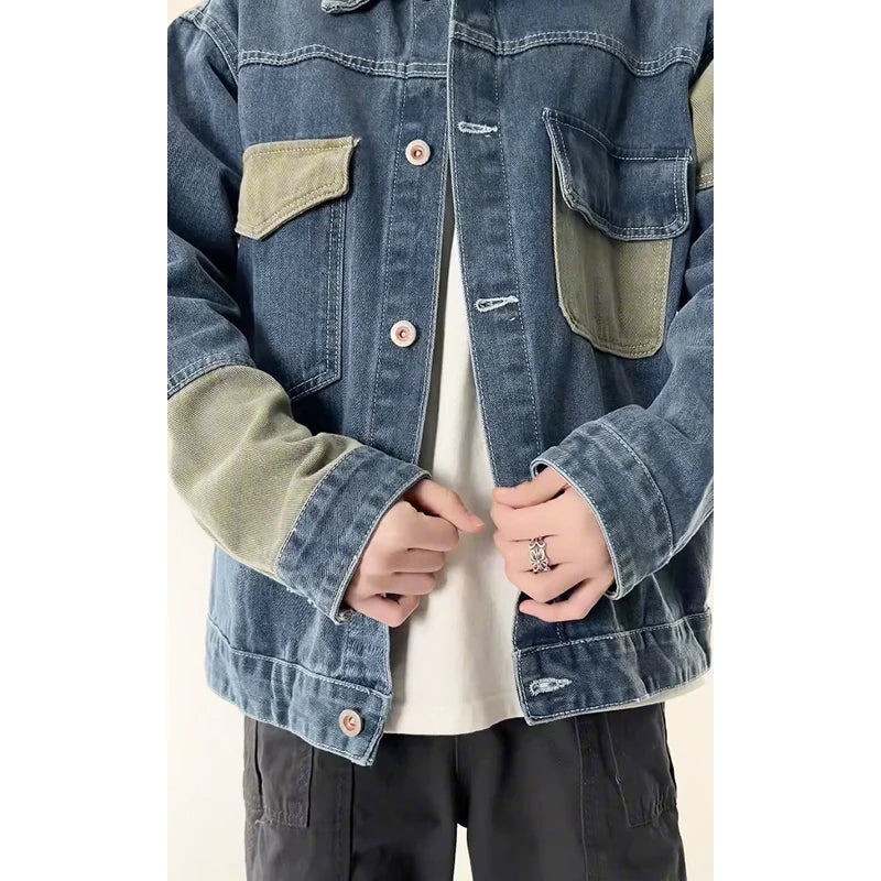 Kvinnors Jeansjacka Dam Patchwork Boxig Stil 5